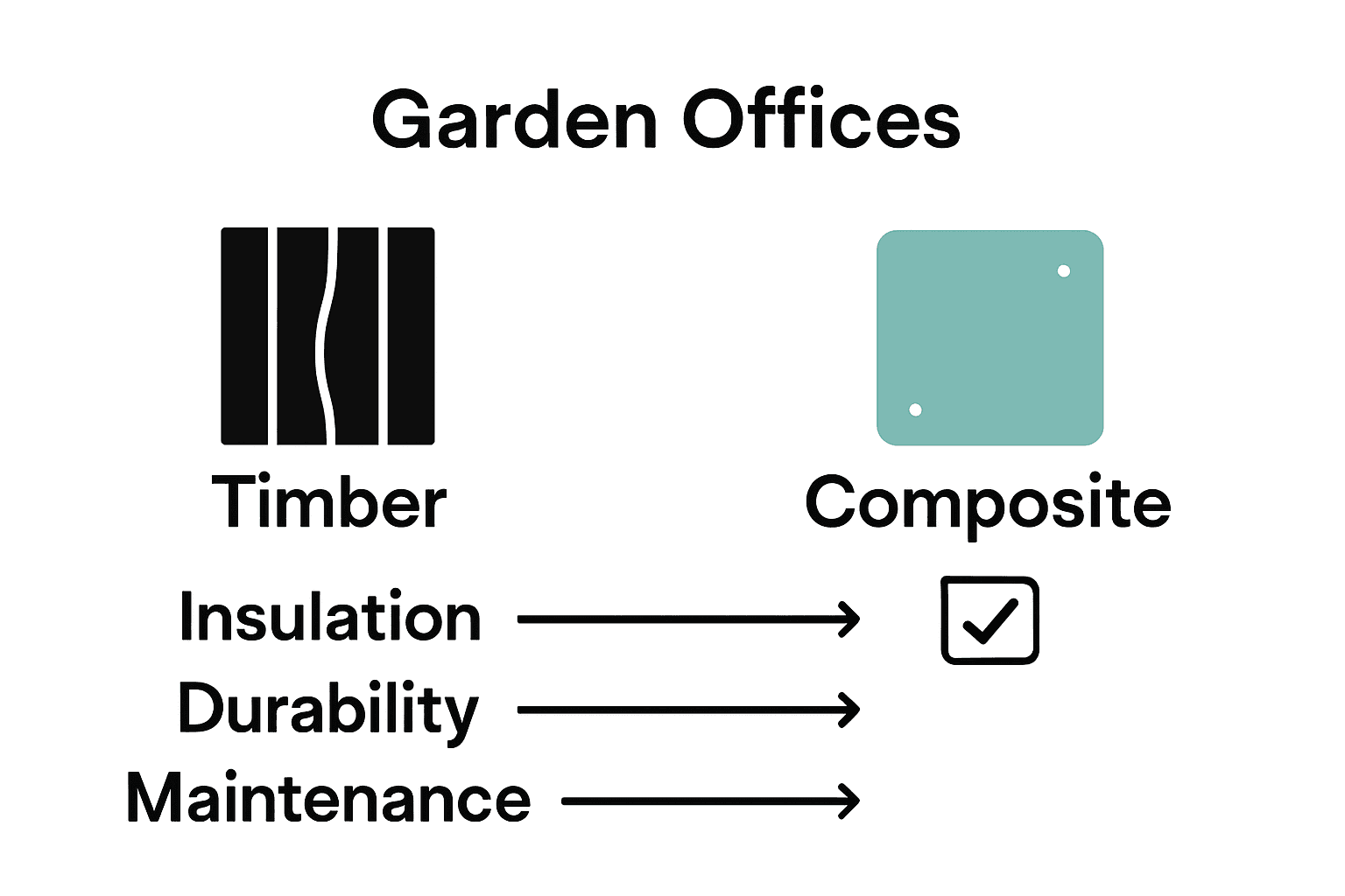 Infographic comparing timber and composite garden office materials