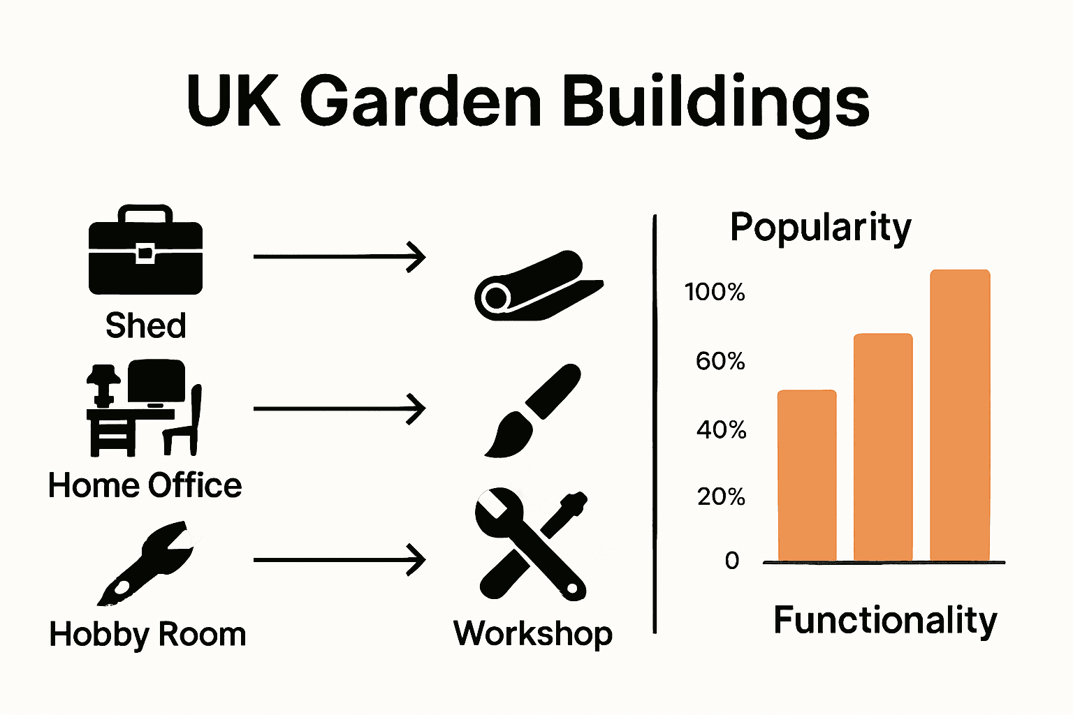 Infographic comparing main garden building types and their uses