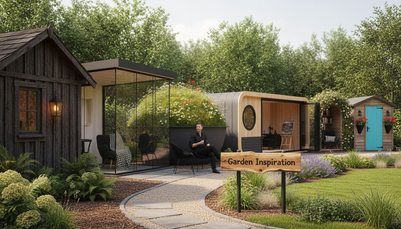 Seven distinct garden buildings in landscaped garden
