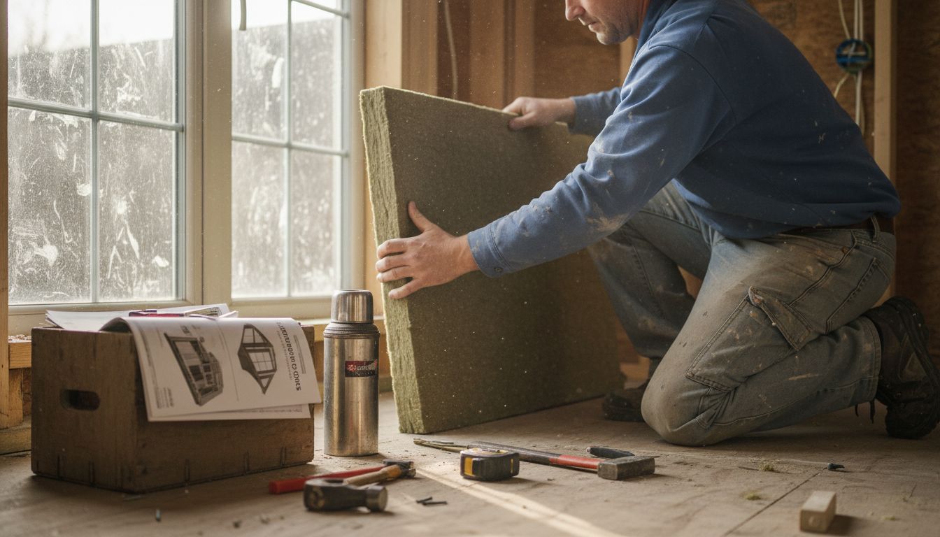 Contractor measuring insulation in garden room