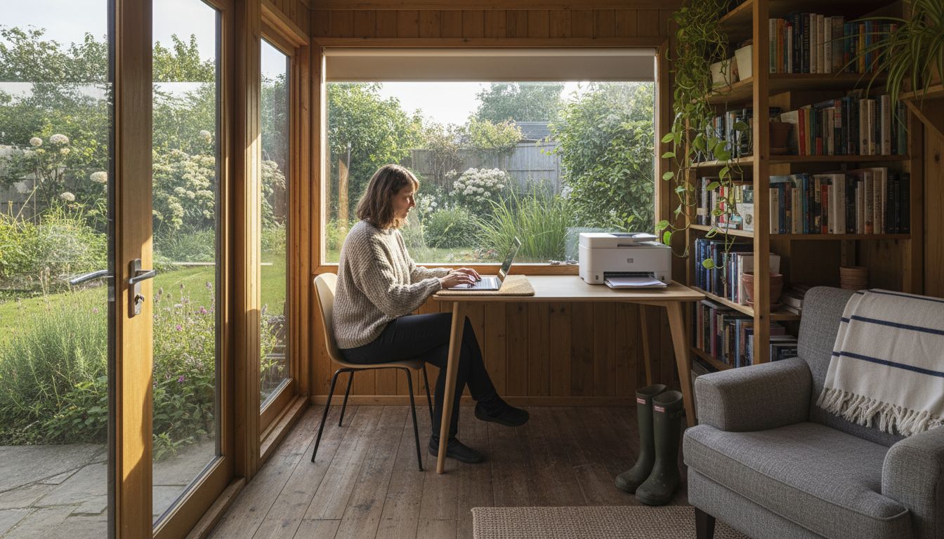 Flexible home garden office layout in UK