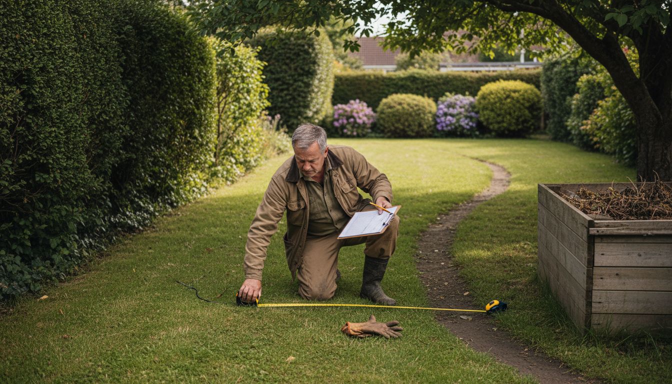 Man measuring garden for custom shed