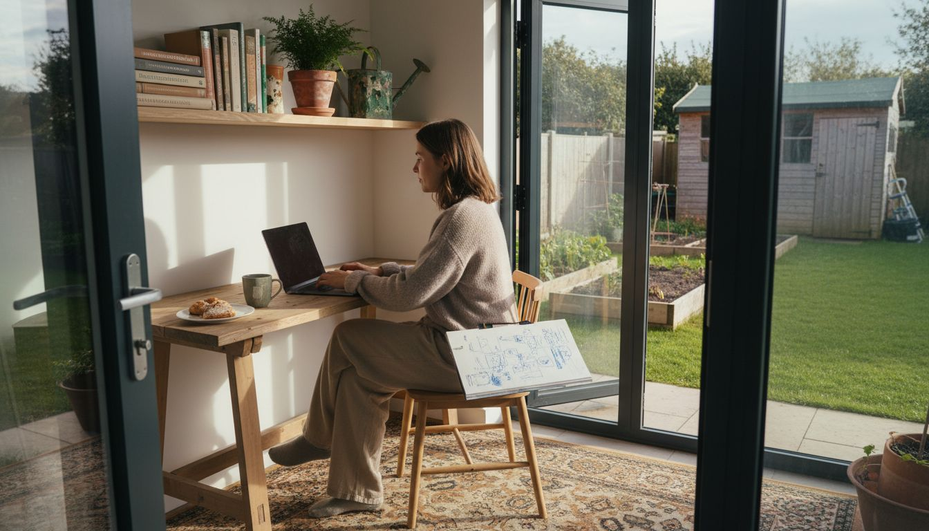 Customisable garden room interior workspace
