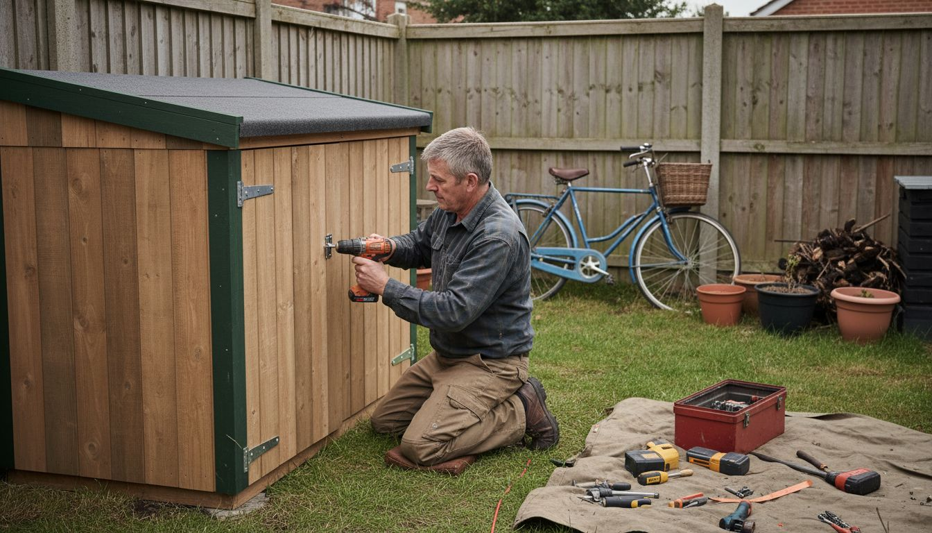Joiner installing hinge on custom storage unit