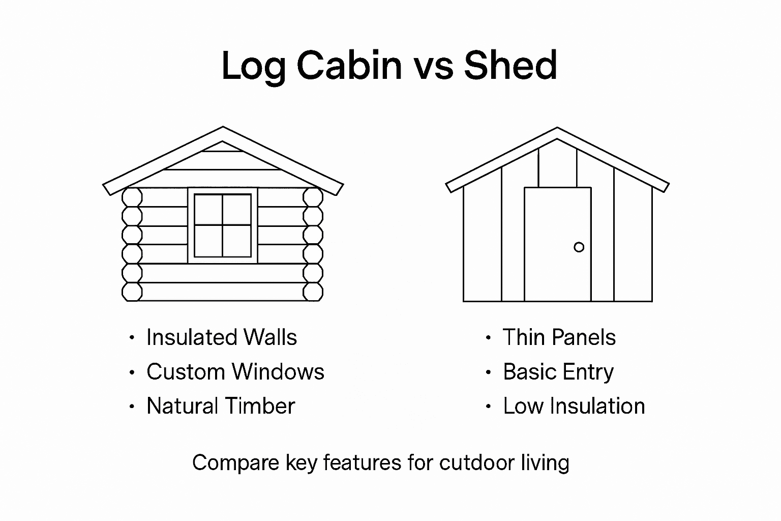 Infographic comparing log cabins and sheds