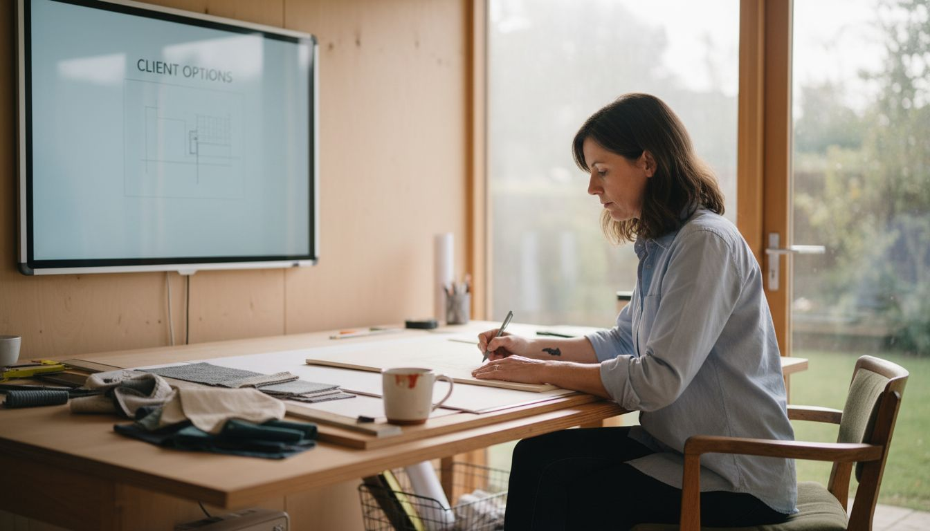 Architect sketching garden office design options