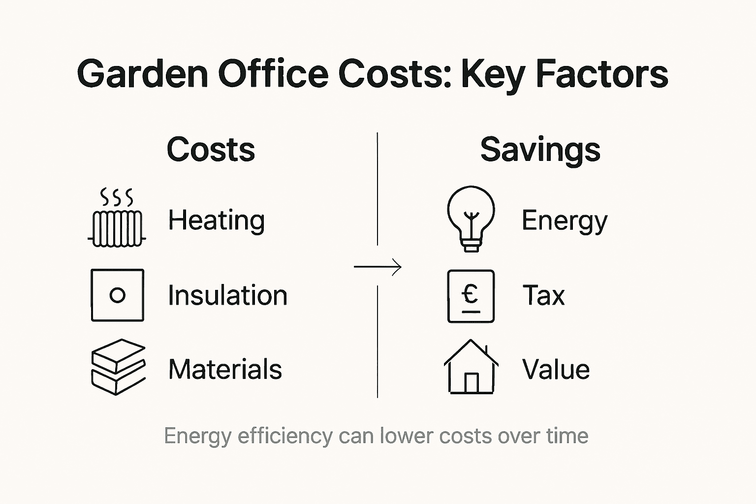 Infographic showing garden office cost and savings breakdown