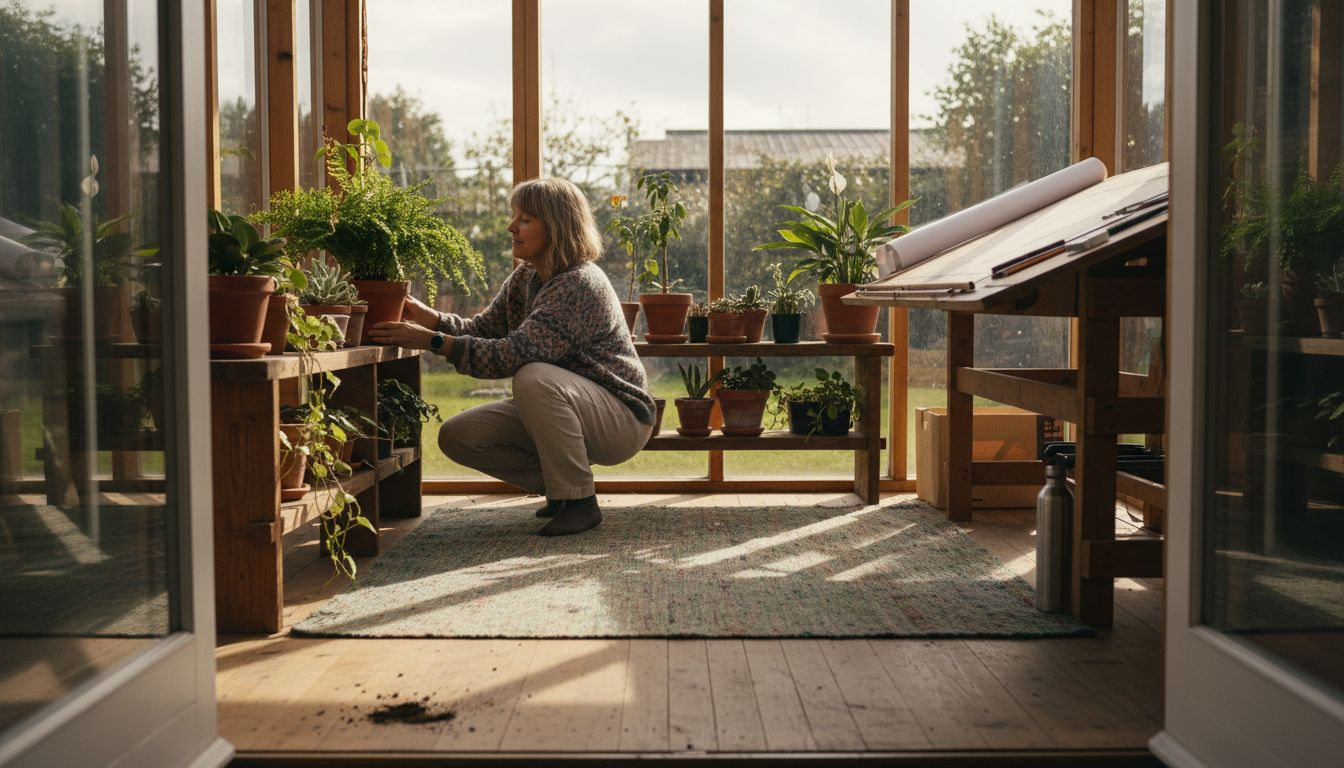 Personalised garden building interior with plants