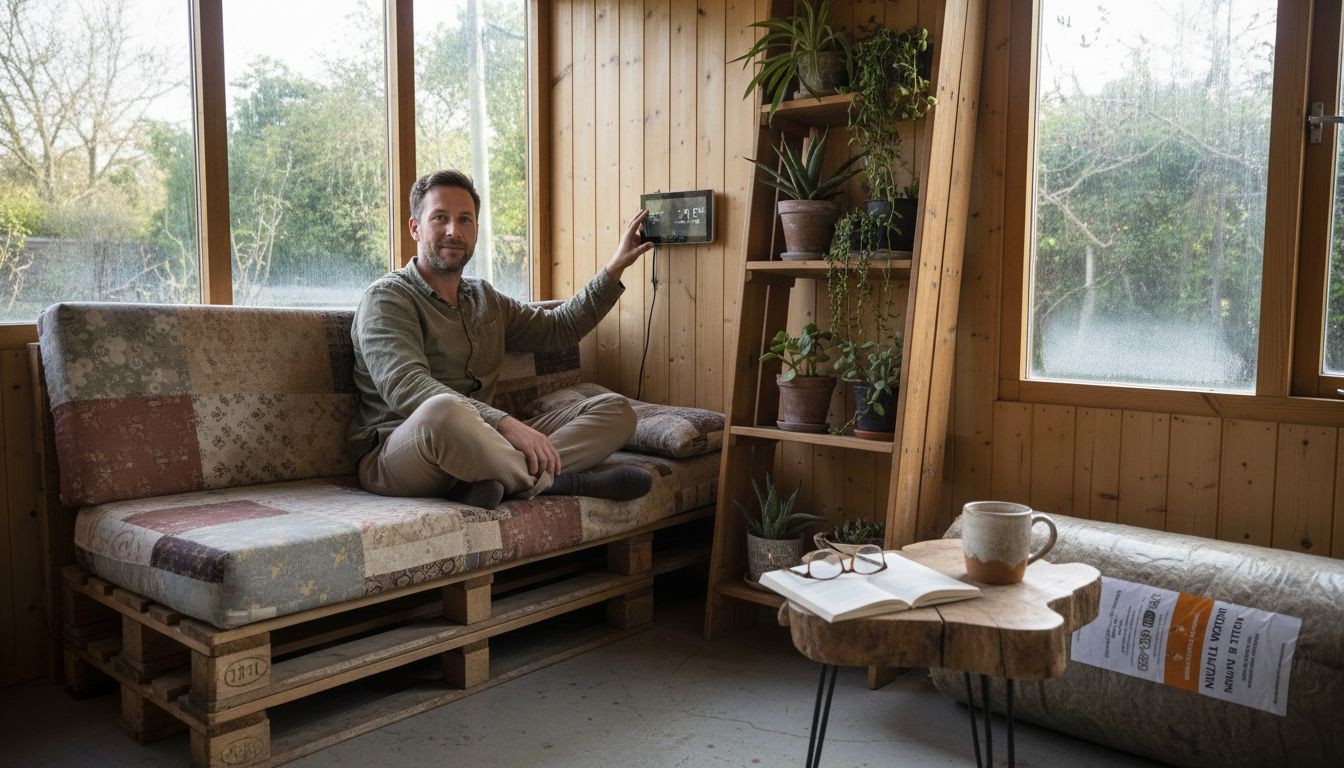 Homeowner adjusting climate in garden office