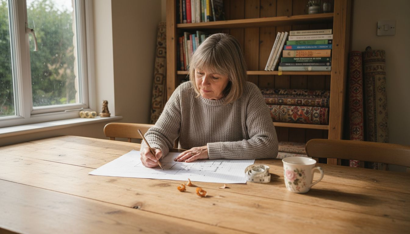 Woman sketching garden room layout plan