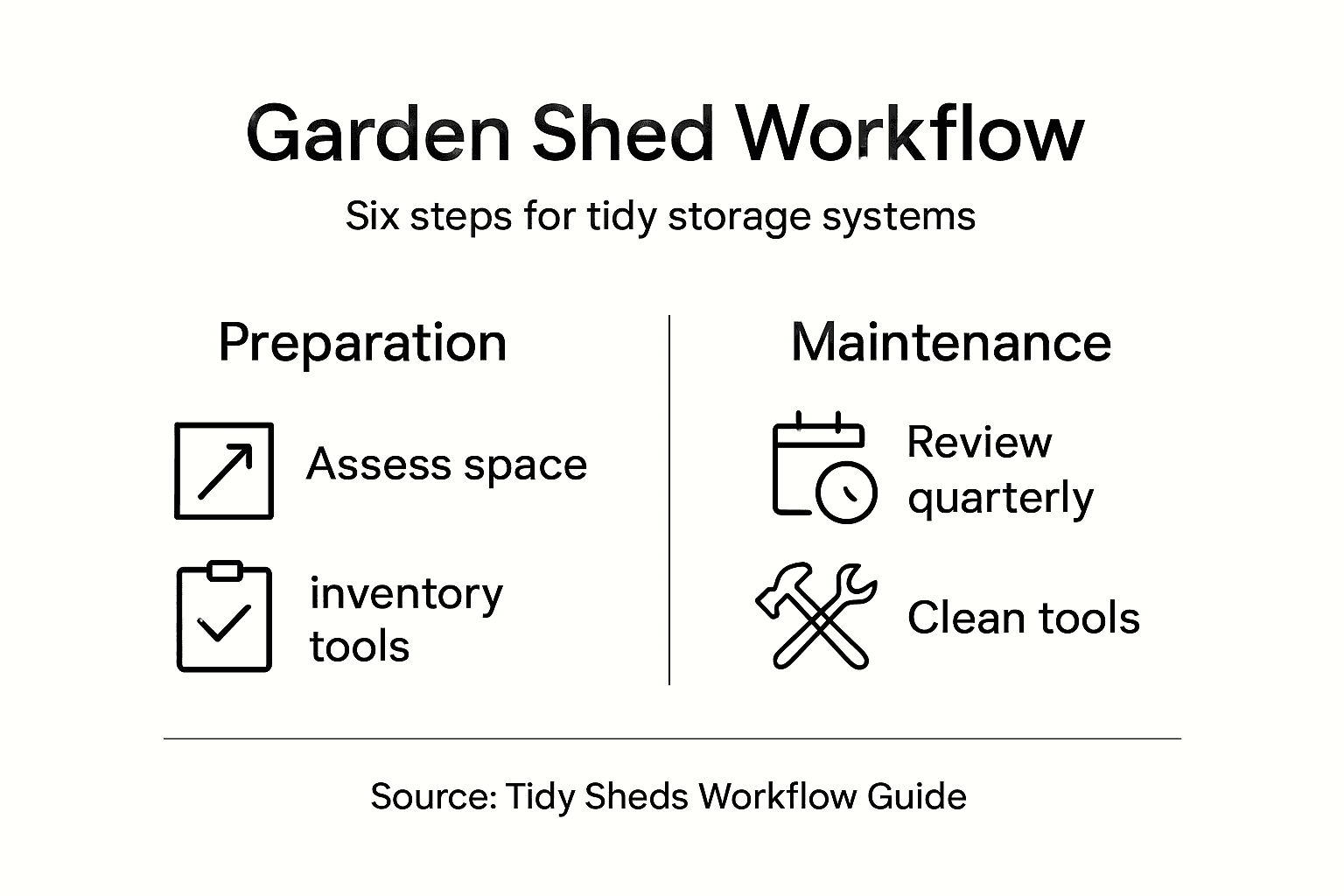 Infographic outlining garden shed workflow
