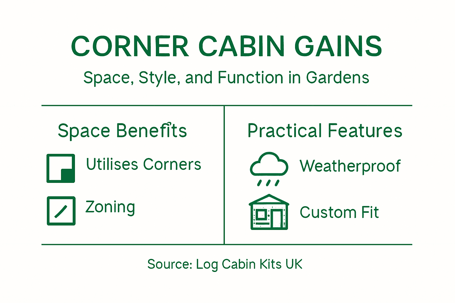Infographic showing garden cabin space and feature benefits
