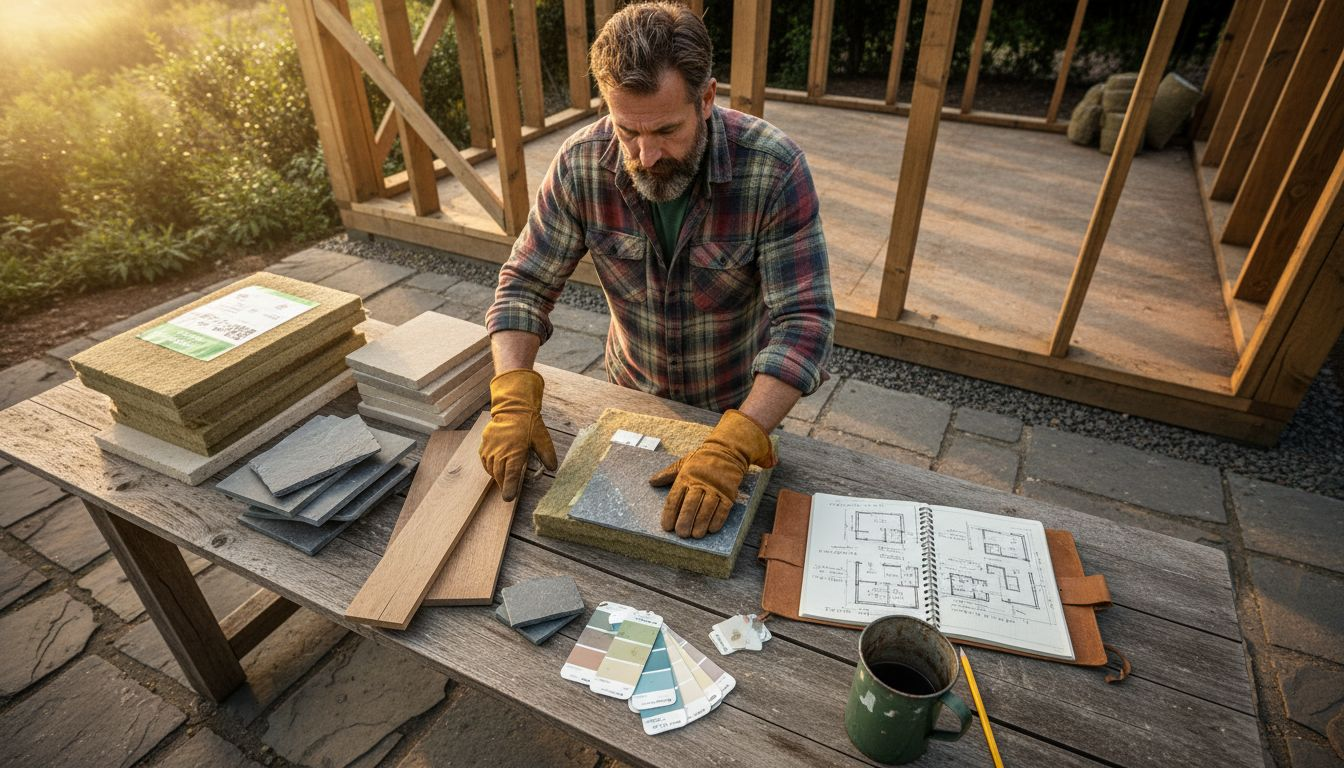 Architect selecting materials for cabin layout