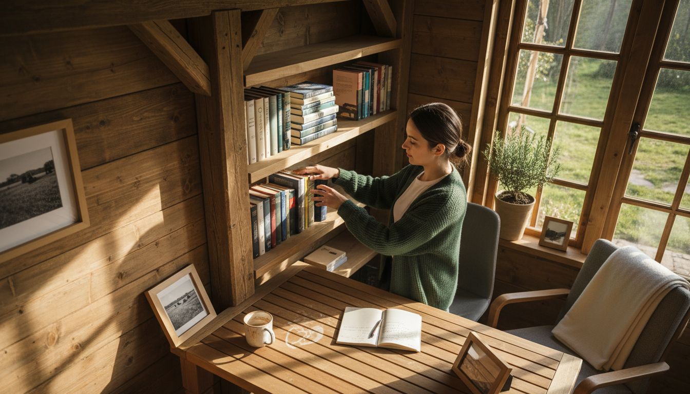 Home office setup in garden cabin