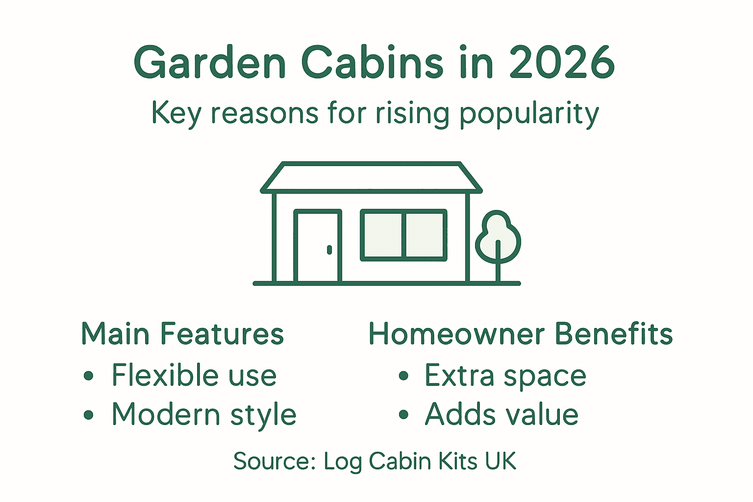 Infographic summarising main garden cabin benefits