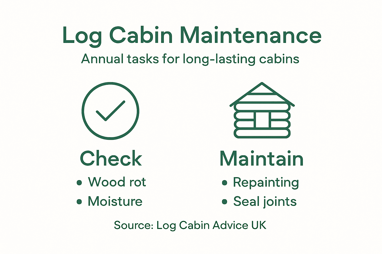 Infographic detailing basic log cabin upkeep tasks
