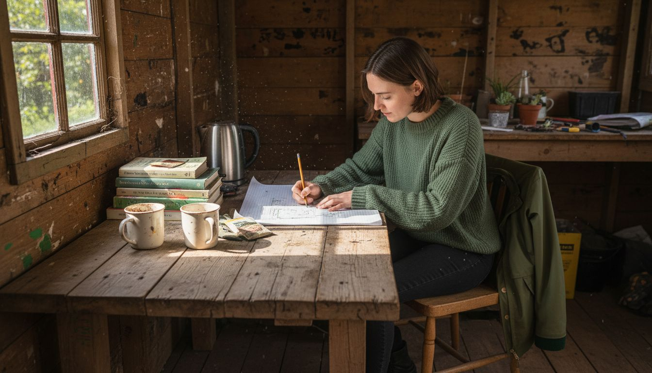 Person designing in bespoke garden cabin