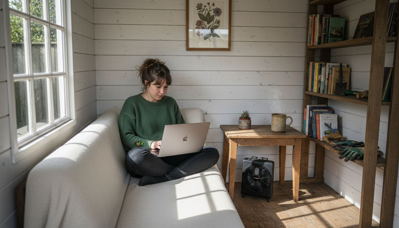 Garden cabin interior for work and leisure
