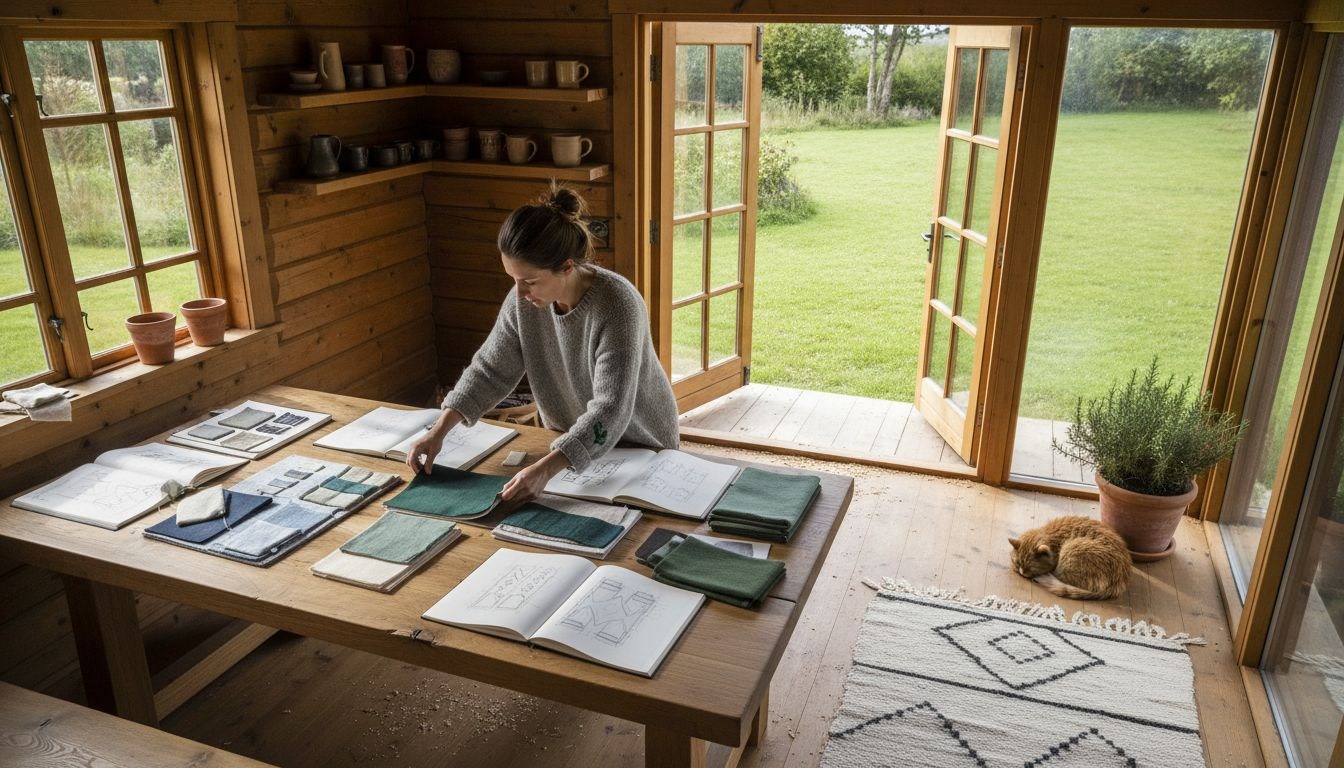 Designer arranges cabin interior with personal items
