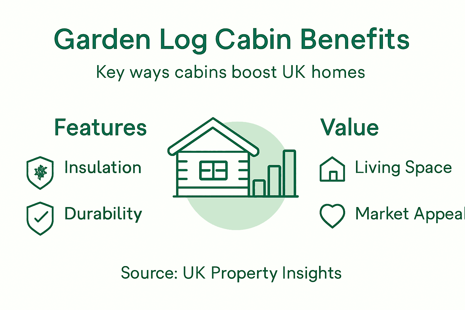 Infographic outlining log cabin benefits for UK homes