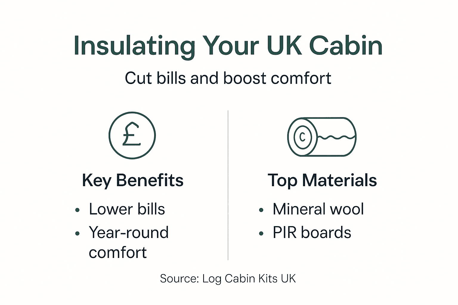 Infographic of UK cabin insulation materials and benefits