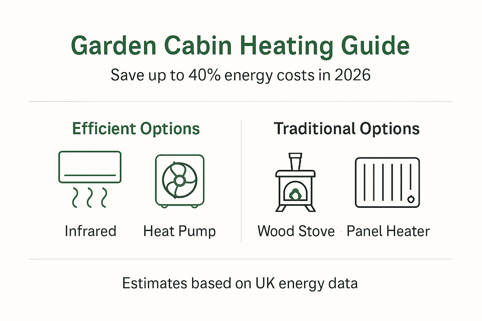Infographic comparing cabin heating options for efficiency
