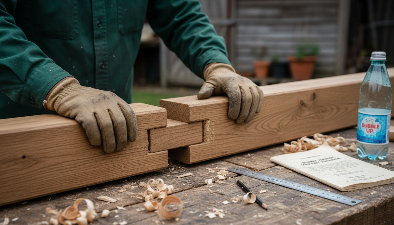Close up timber joint tongue and groove