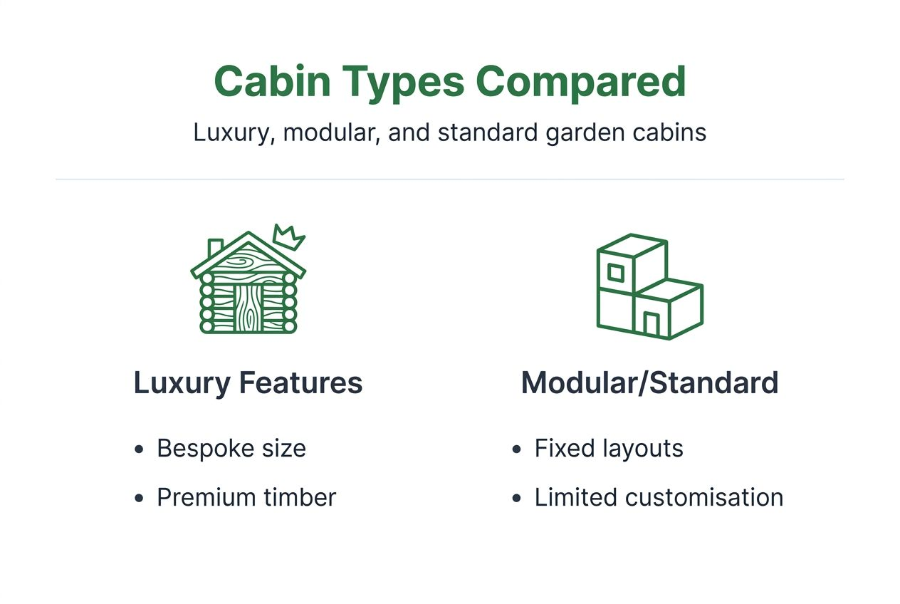 Infographic comparing luxury, modular and standard cabins