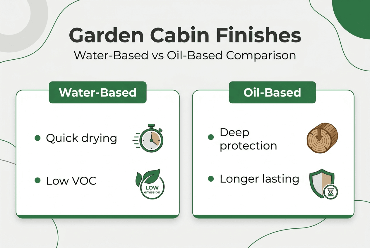 Infographic comparing garden cabin finish types