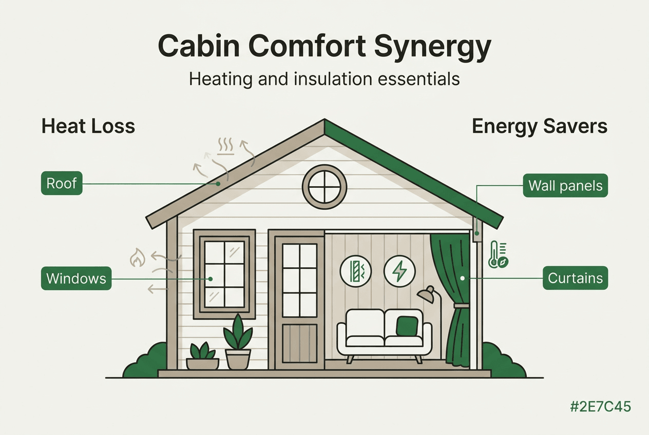 Infographic on heating and insulation for cabins