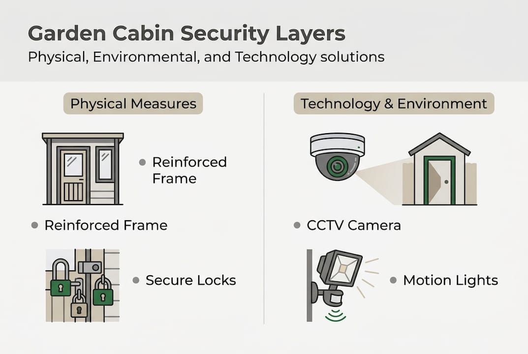 Infographic showing security layers for garden cabins