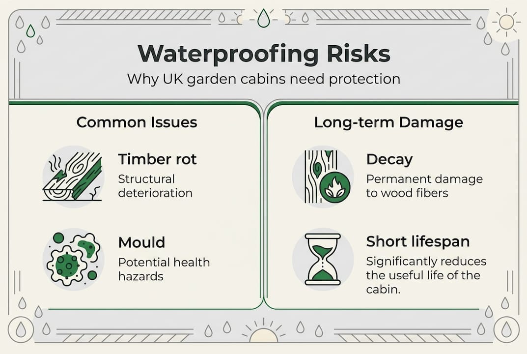 Infographic showing risks of poor garden cabin waterproofing