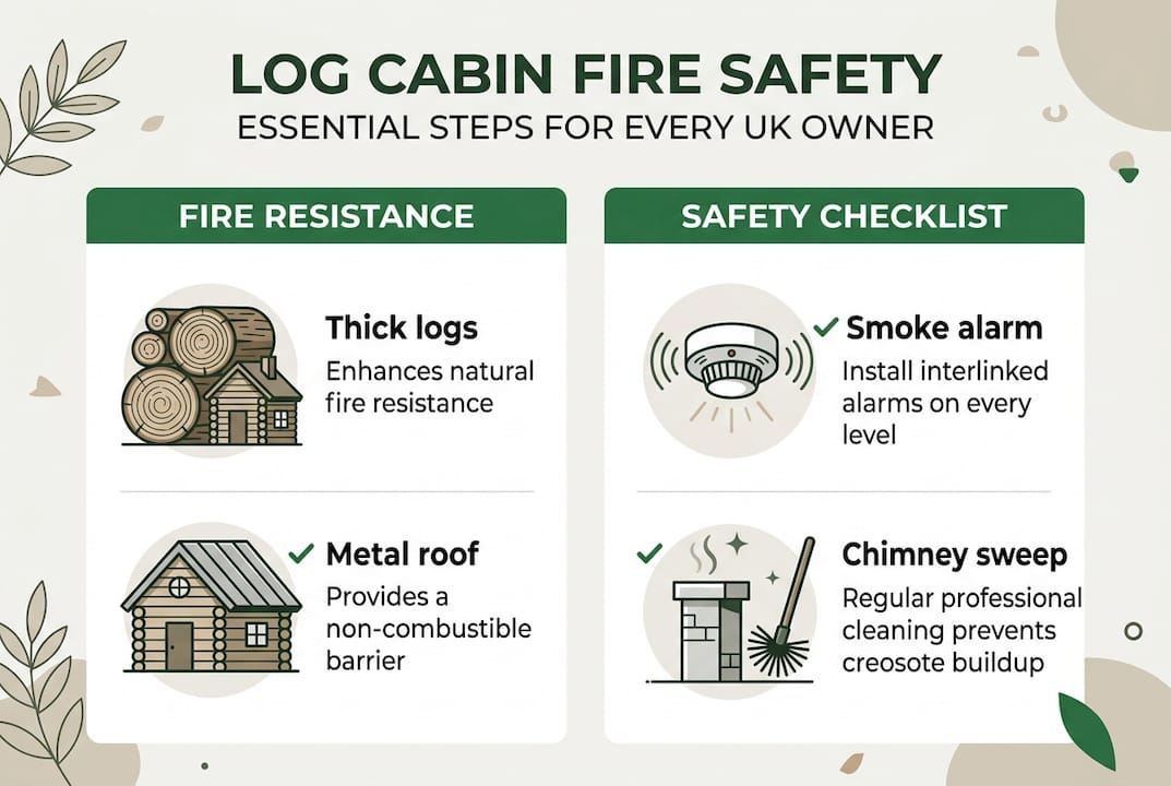 Log cabin fire safety infographic measures