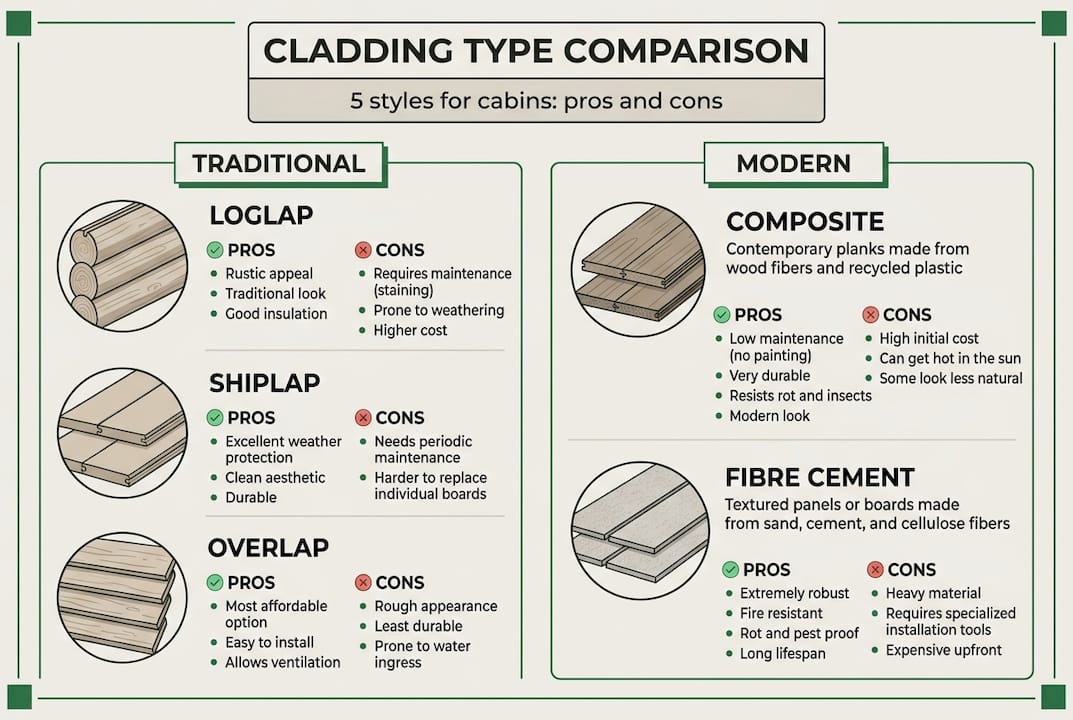 Infographic illustrating 5 garden cladding types