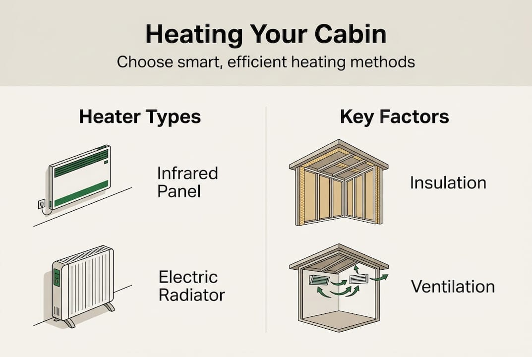 Infographic on garden cabin heating solutions
