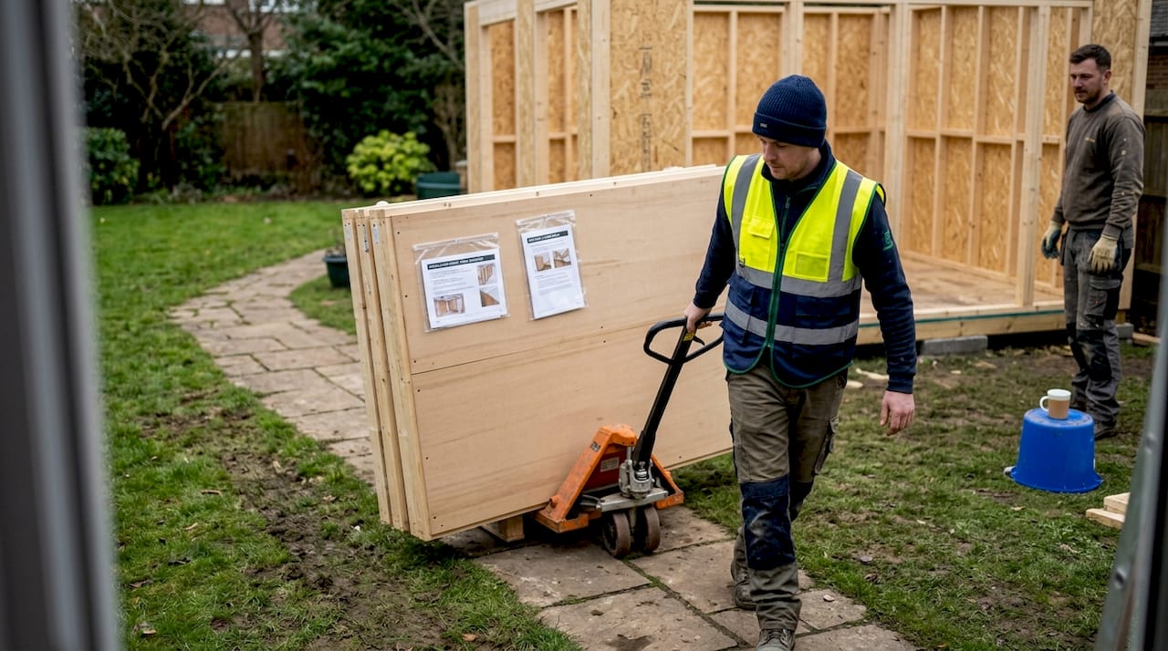 Delivery panels for garden cabin assembly