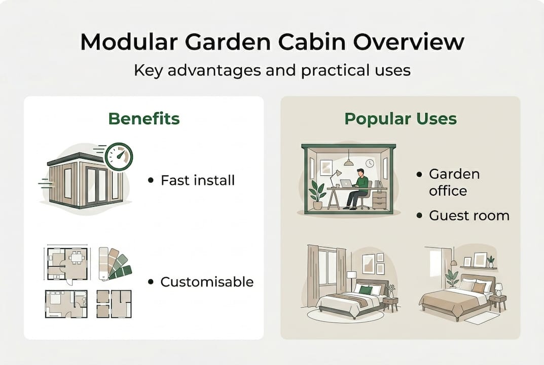 Infographic on modular cabin benefits and uses