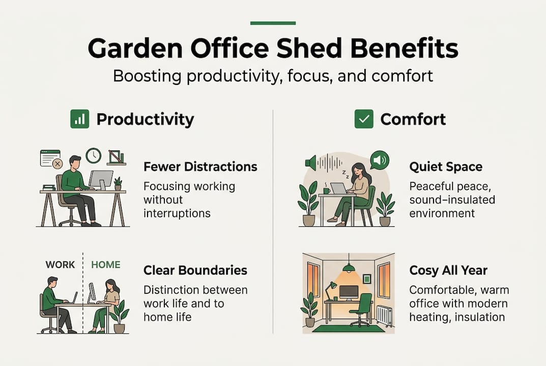 Infographic on garden office shed key benefits