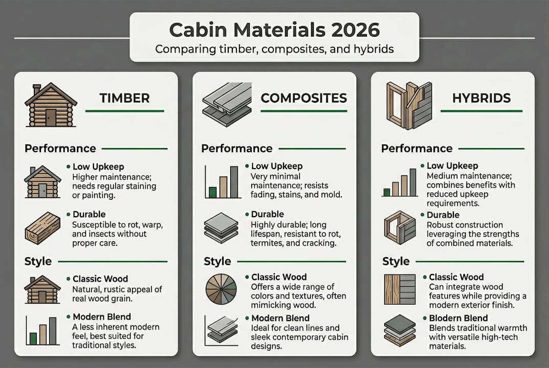 Infographic comparing garden cabin materials