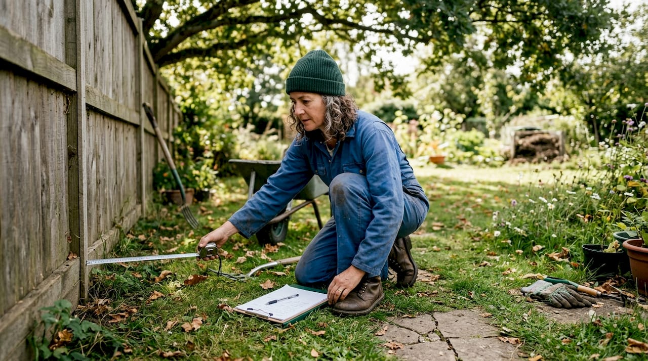 Person surveying garden site for cabin