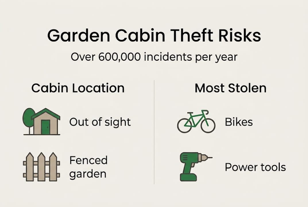 Infographic showing garden cabin theft data