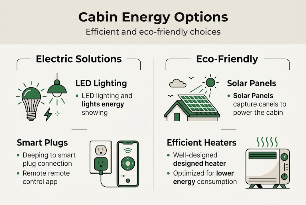 Infographic on cabin energy options and efficiency