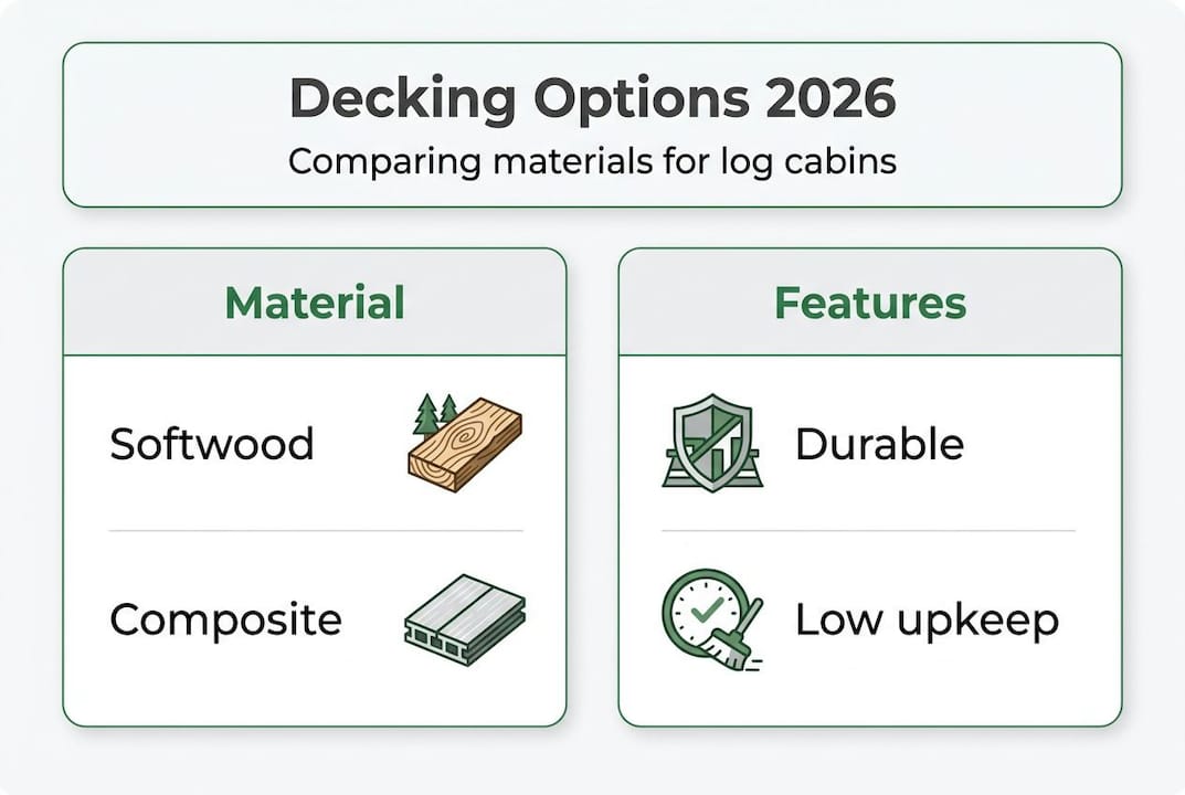 Infographic about decking options for log cabins