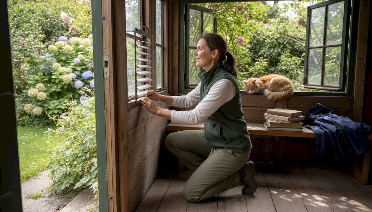 Woman adjusts vent for cross ventilation