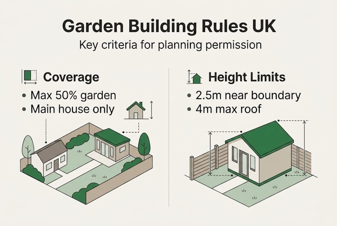 Infographic with key garden building rules UK