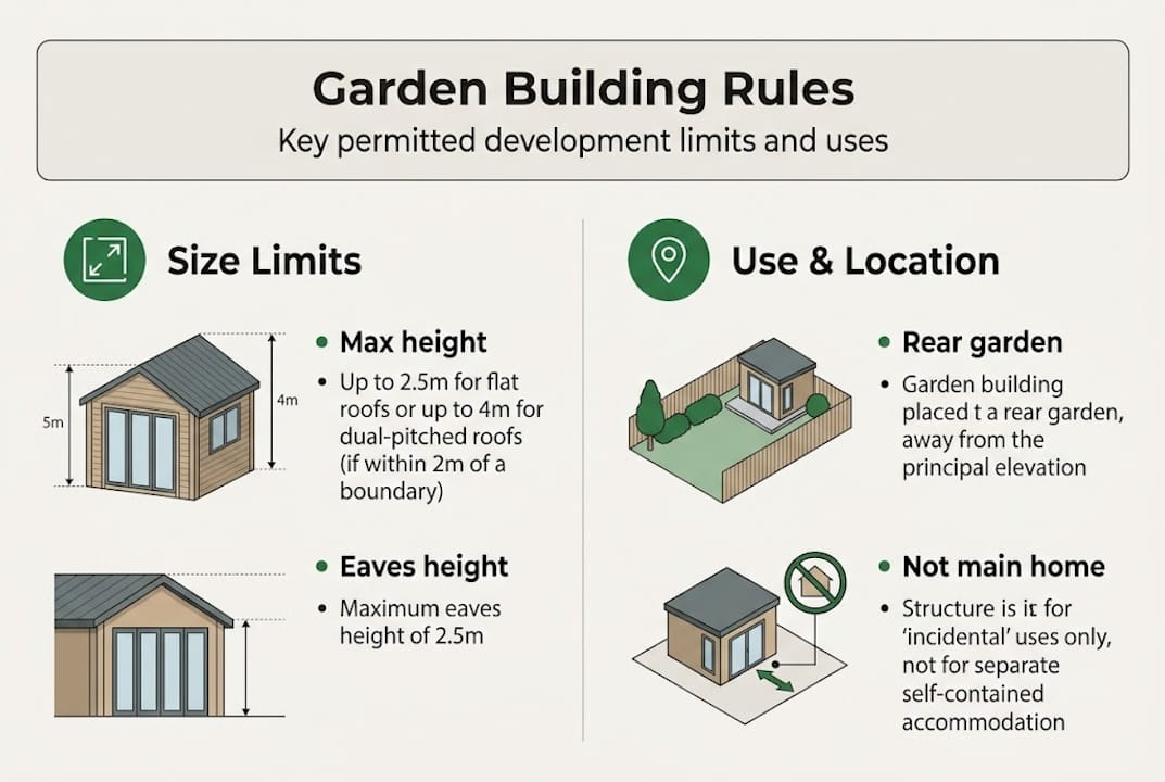Infographic showing main garden building rules