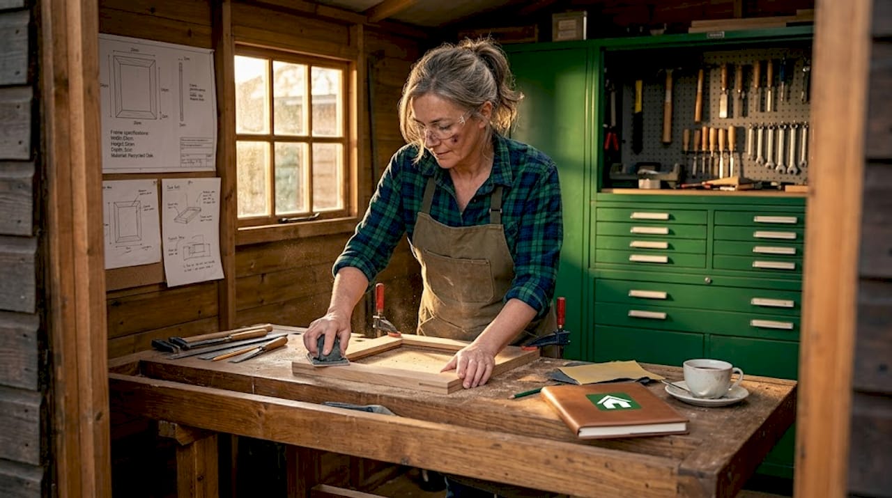 Person working on project inside workshop shed