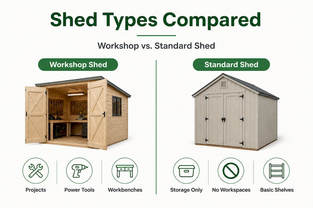 Infographic comparing workshop and standard sheds