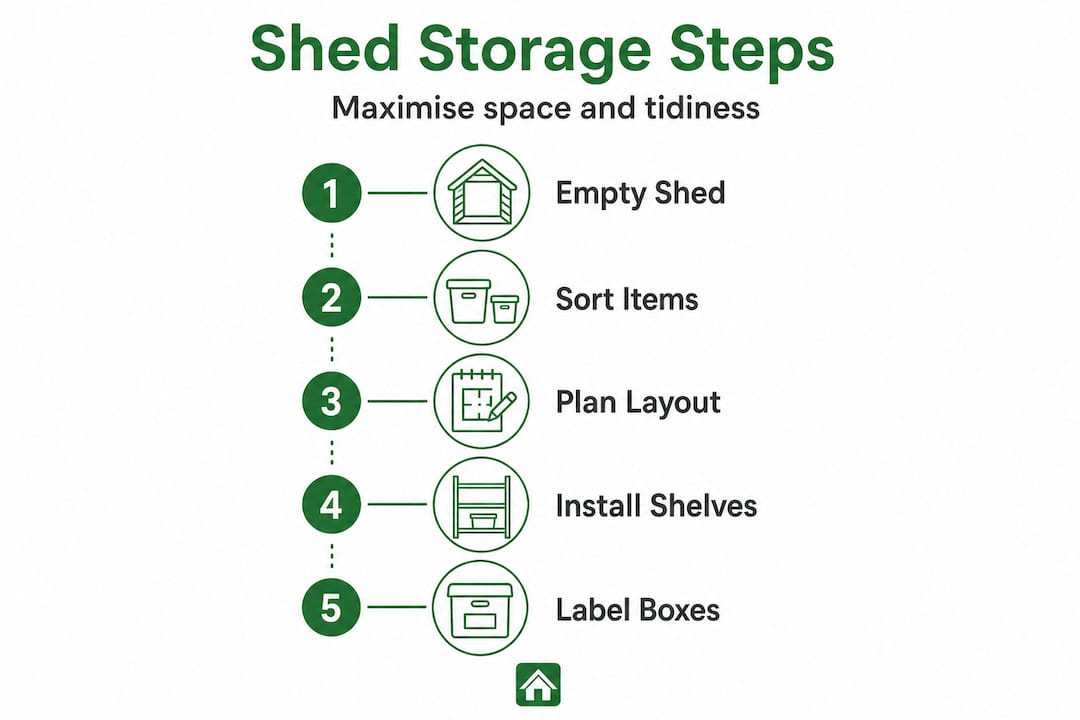 Infographic showing steps for shed storage