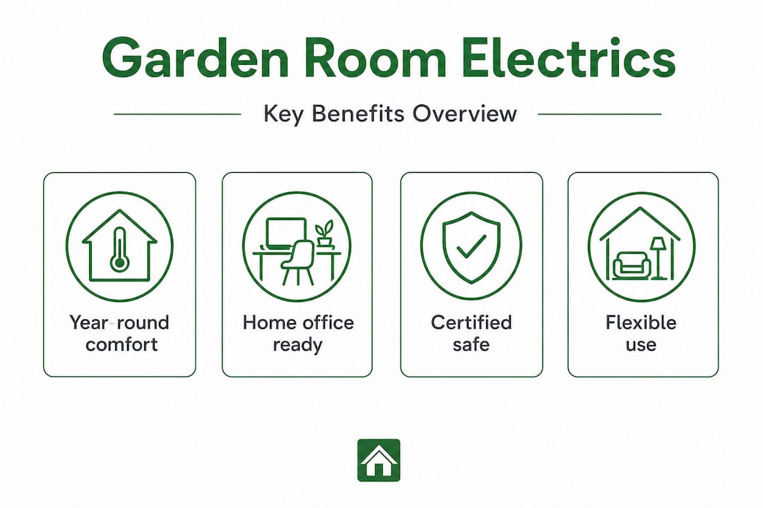 Infographic with four garden room electrics benefits